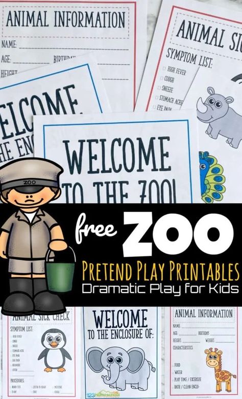 There is something about pretend play props that help kids feel like they are official. This 21 page pack of zoo printables will have your toddler, preschool, pre-k, kindergarten, and first grade students feel I’m A Zoo Keeper! Use these community helper pages for your dramatic play for preschoolers. Goodnight Gorilla Activities, Dramatic Play Printables Free, Zoo Printables, Zoo Activities Preschool, Play For Preschoolers, Zoo Animal Activities, Zoo Animals Preschool, Preschool Zoo Theme, Where Do I Live