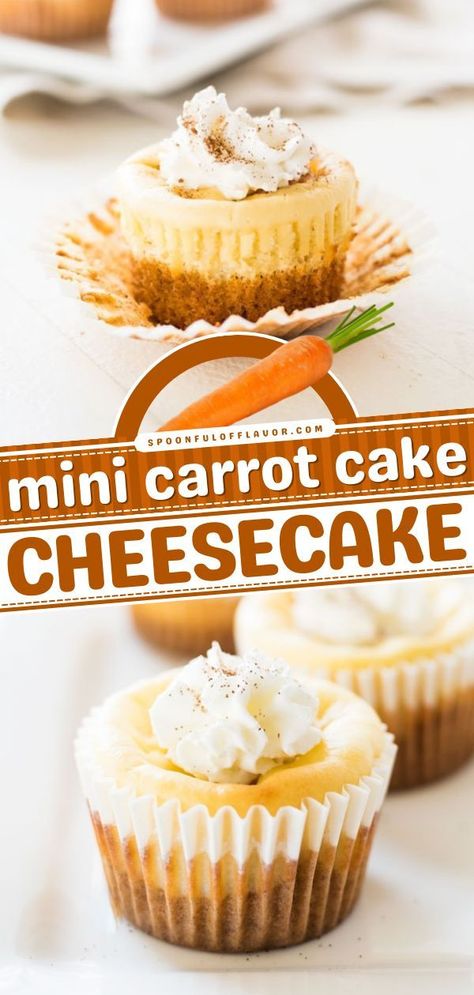 Carrot Cheesecake Recipe, Carrot Cake Cheesecake Recipe, Carrot Cake Dessert, Thanksgiving Cheesecake, Carrot Cheesecake, Easter Carrot Cake, Carrot Desserts, Mini Carrot Cake, Individual Cheesecakes