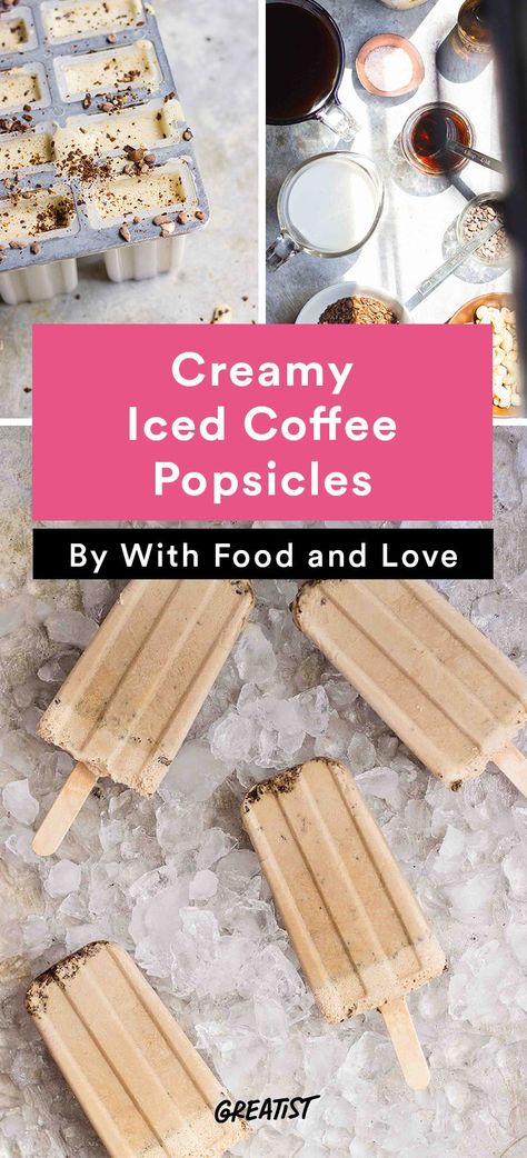 Flan, Home Made Popsicles Healthy, Creamy Iced Coffee, Iced Coffee Popsicles, Fruit Popsicle Recipes, Gourmet Popsicles, Diy Popsicles, Coffee Popsicles, Healthy Popsicle Recipes