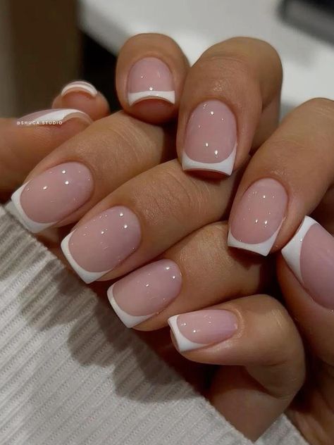 Colourful Nails, Short Nail Full Set, Short Deep French Nails, Russian Nails, French Tip Manicure, Nail Short, Square Nail, Nagel Tips, Colorful Nails