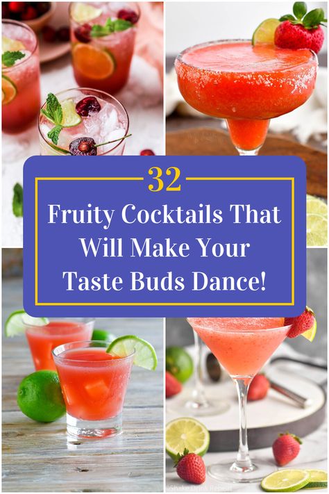 Collage of 4 fruity cocktails. Fruit Cocktail Drink, Fruity Cocktail Recipes, Fruit Juice Cocktails, Fruity Mixed Drinks, Juice Cocktails, Fruity Cocktail, Dehydrated Fruit, Shakes Drinks, Fruity Cocktails