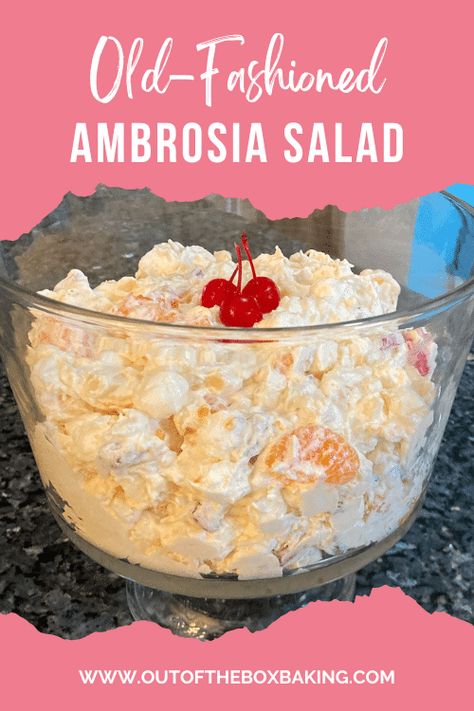 Halloween Ambrosia Salad, Classic Ambrosia Salad, Thanksgiving Ambrosia Salad, Ambrosia Salad Classic, Lemon Ambrosia, Old Fashion Desserts, Fruit Jello Salad, Ambrosia Salad With Cool Whip, Ambrosia Salad Recipe