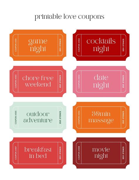 Diy Coupon Book, Coupon Books For Boyfriend, Coupon Book Diy, Love Coupons For Him, Printable Love Coupons, Valentijnsdag Diy, Tickets Printable, Ticket Template Free, Homemade Gifts For Boyfriend