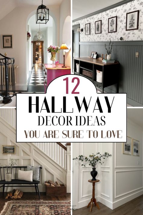 From lighting to furniture, here are all the best hallway decor ideas that will make your hallway so much more pretty and functional. Entry Hallway Art, Narrow Hallway Entrance Ideas, Entrance Wall Color Ideas, White Hallway Decor, Wall Decor For Long Hallway, Hallway Dining Room, Front Hallway Ideas Entrance Foyers, Small Hallways Decorating, Simple Hallway Decor