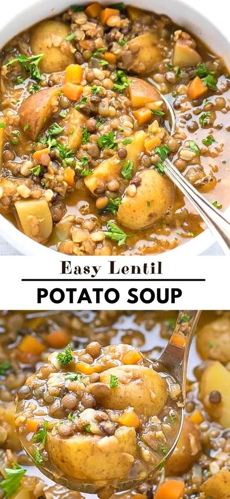 Lentil Potato, Lentil Potato Soup, Plat Vegan, Lentil Soup Recipes, Potato Soup Recipe, Läcker Mat, Lentil Recipes, Deilig Mat, Easy Soups