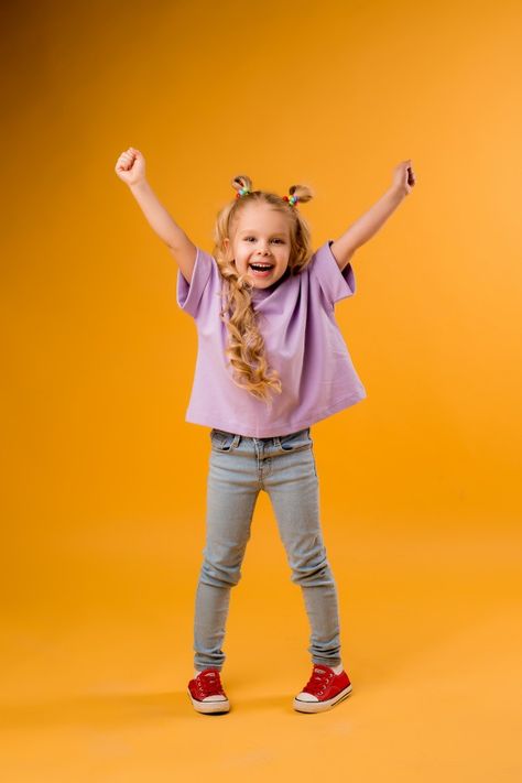 Portrait of a happy child girl isolate o... | Premium Photo #Freepik #photo #hand #education #girl #cute Opened Mouth, Foto Kids, Happy Child, Space Space, Happy Children's Day, Kids Photoshoot, Child Day, Photo Picture, 인물 사진