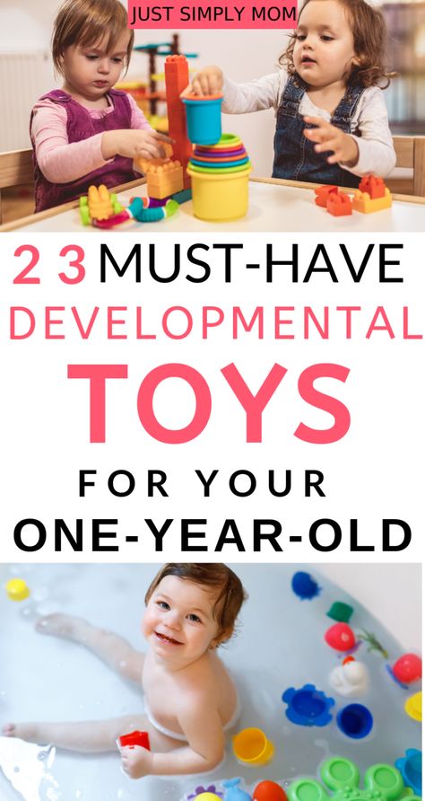 Best Developmental Toys for 1 Year Olds - Just Simply Mom Montessori, Fine Motor One Year Old, One Year Old Developmental Activities, Playroom For One Year Old, Toys For 1 Year Boy, One Year Old Playroom, Best Toys For One Year Old, One Year Old Toys, One Year Old Activities