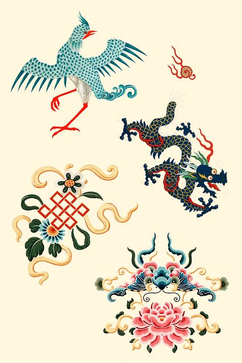 Chinese Ornament Pattern, Japanese Elements Design, Japanese Ornament Tattoo, Chinese Elements Design, Chinese Design Pattern, Chinese Art Tattoo, Chinese Patterns Traditional, Chinese Culture Design, Chinese Flower Pattern