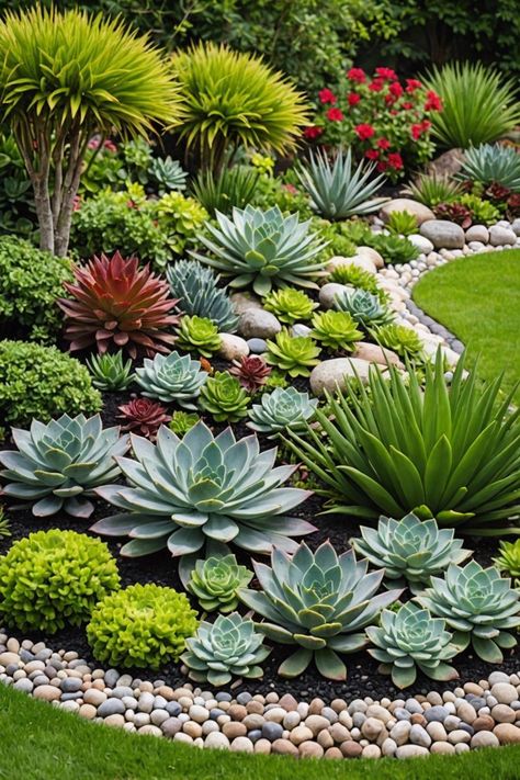 Succulent Landscaping Front Yard, Front Yard Design Ideas, Garden Home Ideas, Yard Design Ideas, Succulent Rock Garden, Front Yard Landscape Ideas, Garden Front Yard, Yard Landscape Ideas, Succulent Landscape