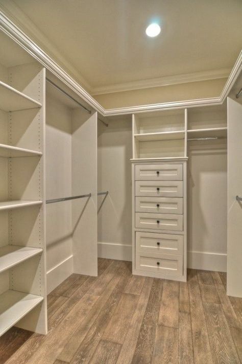 Master Closet Design With Safe, Closet And Craft Room Combo, Large Walk In Closet With Vanity, Guest Room Ideas Modern Luxury, L Shaped Walk In Closet Design, Vintage Closet Organization Ideas, Built In Dresser In Closet, Dormer Closet, Home Decor Ideas White