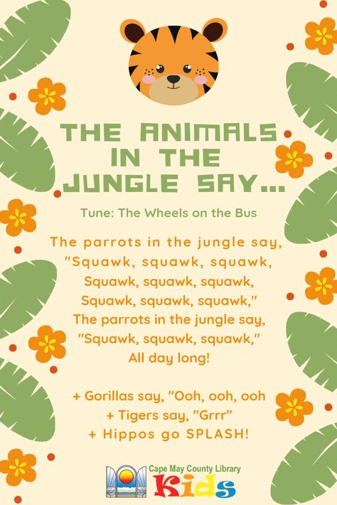 Such A Fun Action Song! Great For Incorporating Movement Into Animal And Jungle Themes. Head Over To The … Animals In The Jungle, Preschool Jungle, Jungle Animal Art, Jungle Theme Classroom, Library Programming, Rainforest Theme, Kindergarten Songs, Classroom Songs, Songs For Toddlers