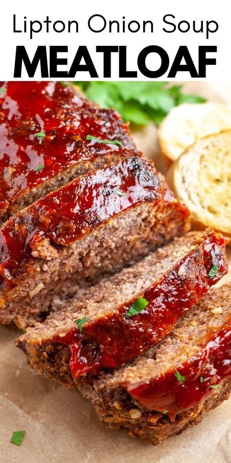 Lipton Onion Soup Meatloaf is an easy, classic meatloaf recipe. Full of delicious onion flavor, this meatloaf makes great leftovers and can be easily frozen for later. Best Meatloaf Recipes Onion Soup, Flav City Turkey Meatloaf, Meatloaf For Sandwiches, Essen, Great Meatloaf Recipes, Meatloaf With Stove Top Stuffing And Lipton Onion Soup, French Onion Soup Stuffed Meatloaf, Campbells Meatloaf Recipe, Meatloaf Using Lipton Onion Soup