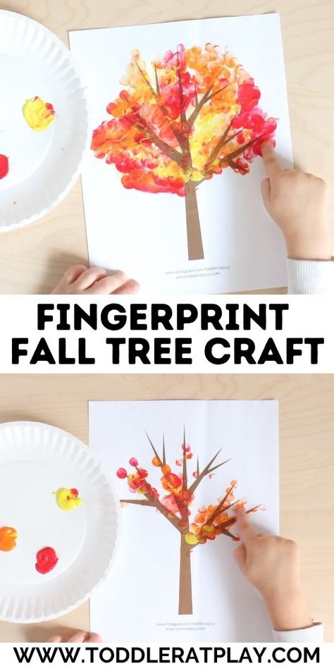 Fingerprint Fall Tree Craft - Toddler at Play Thankful For Preschool, Fall Painting Crafts, Easy Art For Toddlers, F Crafts Preschool, Fall Tree Craft, Fall Crafts For Toddlers, Craft For Preschoolers, Preschool Crafts Fall, November Crafts