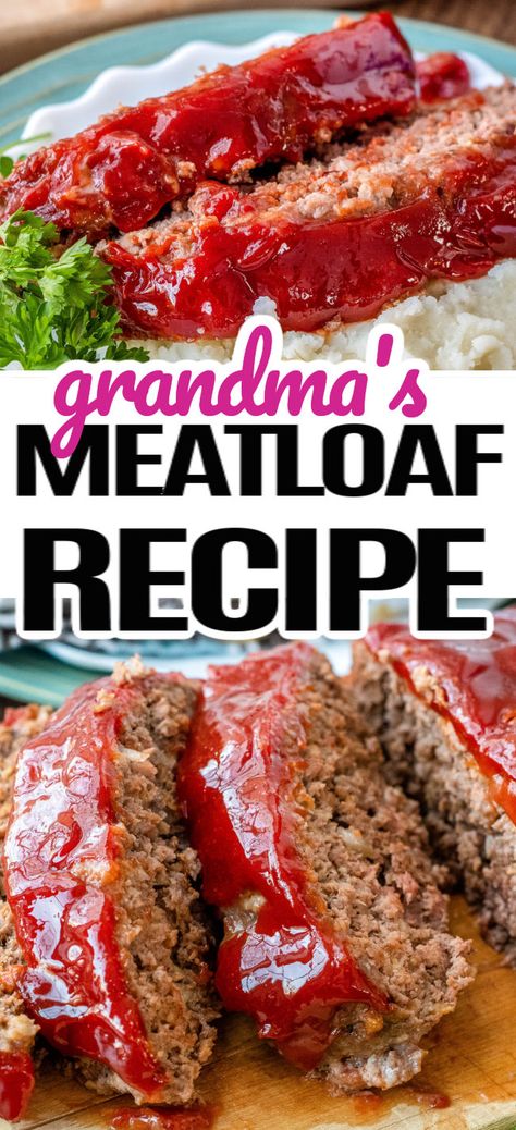 Slices of meatloaf with a ketchup topping on a plate with mashed potatoes. Easy Classic Meatloaf Recipe, Meatloaf Recipes Oven, Meatloaf Recipes Simple, Cheap Meatloaf Recipes, Beef Loaf Recipe, Sweet Meatloaf Recipes, Country Meatloaf Recipes, Meatloaf Recipes With Milk, Meatloaf Recipes With Corn Flakes