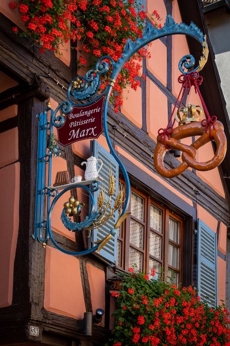 Eguisheim boulangerie-patisserie sign, Alsace | Bob Radlinski | Flickr Alsace, Patisserie, France Aesthetic, Alsace France, Colmar, Street Signs, Reference Photos, Secret Life, Fantasy Landscape