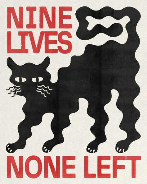 Alexander Khabbazi on Instagram: "You've got just a few days left to get the Nine Lives tee from @everpresshq, so head over to the link in my bio to grab one. Here's a alternate black cat version as a Halloween treat." Poster Grafico, Black Cat Painting, Sensory Art, Výtvarné Reference, 타이포그래피 포스터 디자인, Contemporary Art Prints, Creative Careers, Graph Design, Plakat Design