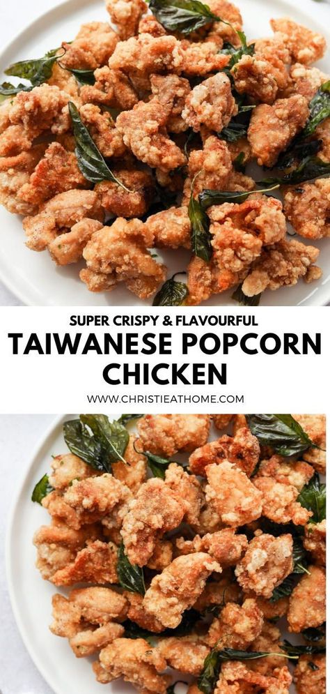 Taiwanese Crispy Chicken, Essen, Thai Popcorn Chicken, Local Kine Grinds Hawaii, Chinese Popcorn Chicken, Crispy Chicken Chinese Recipes, Basil Popcorn Chicken, Taiwanese Popcorn Chicken Recipe, Asian Chicken Bites Recipe