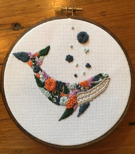 Whale Embroidery Design, Things To Embroider On, Cross Stitch Whale, Embroidery Llama, Whale Embroidery Pattern, Embroidery Whale, Cool Embroidery, Whale Embroidery, Broderie Simple