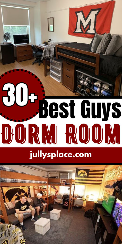 guys dorm room College Dorm Room Decor For Guys, Athlete Dorm Room, Dorms Room Ideas, Dorm Room Family Pictures, Storage For College Dorms, Guy Dorm Rooms Decorations, Nerd Dorm Room, Dorm Boys College, College Room Decor For Guys