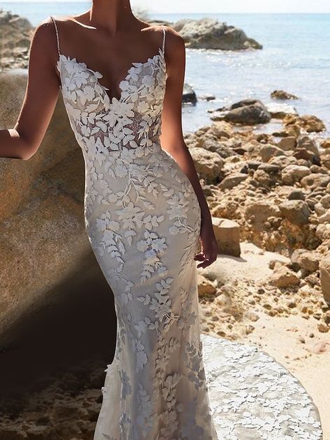 Wedding Dresses Mermaid Trumpet, Beach Boho Wedding, Lace Bridal Gowns, Boho Wedding Dresses, Wedding Dresses Mermaid, Cheap Wedding Dresses Online, Dresses Mermaid, Beach Boho, Camisole Dress