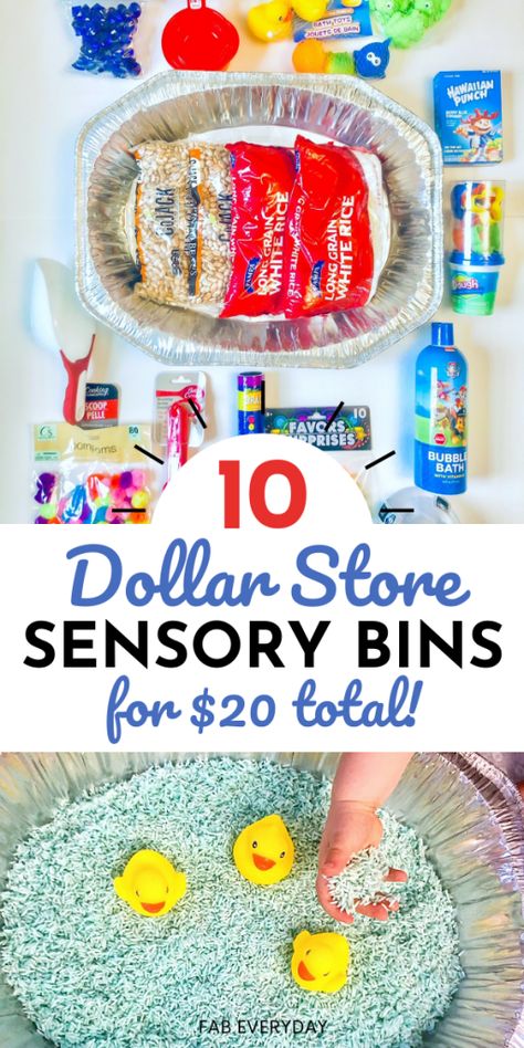 Sensory Teaching Ideas, Dollar Tree Therapy Ideas, Sensory Bin Items, Cool Sensory Bin Ideas, Sensory Bins For 16 Month Old, What To Put In Sensory Bin, Ideas For Sensory Bins, Sensory Table For Preschool, Dollar Tree Daycare Ideas