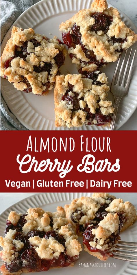 almond flour cherry bars Essen, Dairy Free Bars Recipes, Cherry Oat Bars Healthy, Gluten Free Cherry Bars, Gluten Free Baked Desserts, Dairy Free Dessert Bars, Gluten Free Fruit Bars, Best Almond Flour Recipes, Dairy Free Gluten Free Dessert Recipes