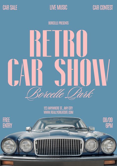 Vintage Advertisement Poster, Car Show Flyer Ideas, Cool Advertising Design, Car Show Poster Design, Retro Event Design, Vintage Car Show Poster, Car Event Ideas, Retro Vintage Graphic Design, Aesthetic Event Poster