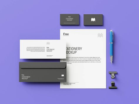 Free US Stationery Mockup PSD Set (4 Files) - Good Mockups Stationery Mockup, Grafic Design, Office Set, Branding Mockups, Mockup Free Download, Paper Clips, Mockup Templates, Stationery Items, Mockup Free Psd