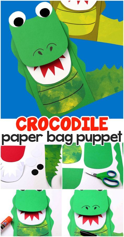 Fun crocodile paper bag pupet craft for kids. Alligator Puppet Paper Bag, Aligator Kids Craft, Alligator Paper Bag Puppet, Crocodile Puppet Craft, Crocodile Preschool Craft, Preschool Alligator Craft, Crocodile Activities For Preschool, Paper Bag Crafts For Preschoolers, Crocodile Craft Preschool