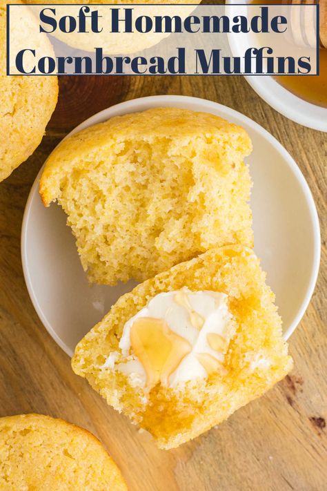 This easy cornbread muffin recipe makes a tasty side to Southern or Southwestern dishes alike. This simple recipe is made with pantry staples and takes just minutes to make. Easy Cornbread Muffin Recipe, Corn Meal Muffins Easy, Cornmeal Muffins Easy, Easy Corn Muffin Recipes, Sweet Corn Muffins Recipe, Cornbread Recipe Muffins, Corn Muffins From Scratch, Easy Cornbread Recipe Simple, Moist Cornmeal Muffins