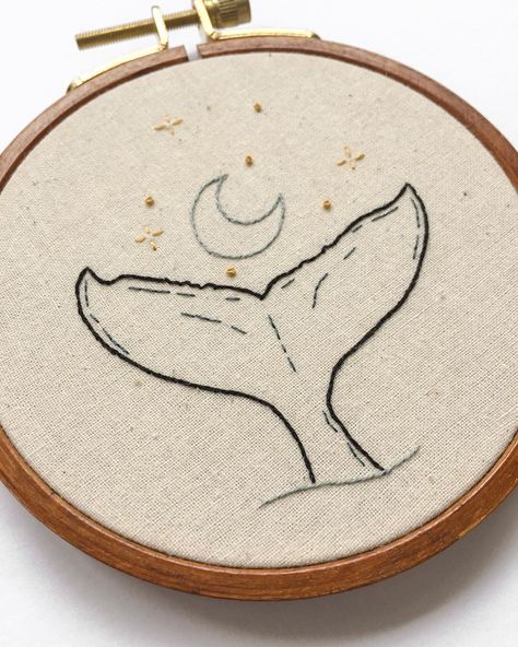 Caitlin on Instagram: “Little celestial whale tail available now as a pre-made hoop (only 1 available) or PDF pattern 🐋 Link in Bio!” Diy Easy Embroidery, Celestial Whale, Whale Crafts, Modern Hand Embroidery, Embroidery Wall Art, Embroidery Tshirt, Diy Embroidery Patterns, Hand Embroidery Kit, Cross Stitch Bookmarks