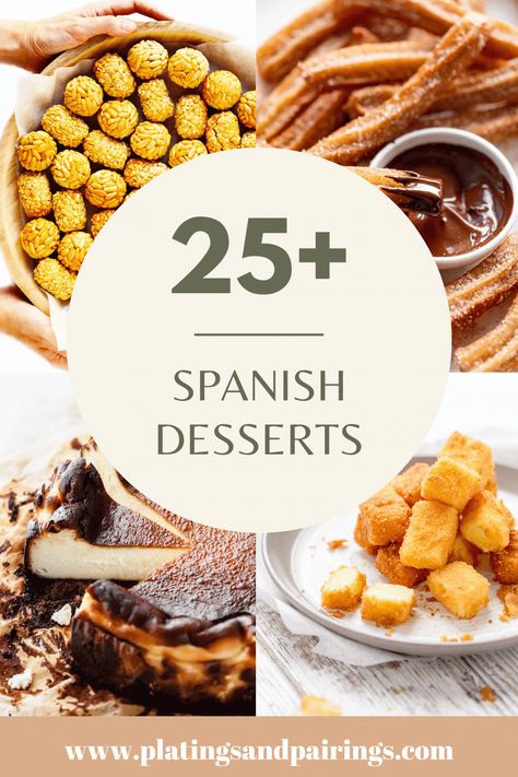 You won’t want to miss these Spanish desserts. From flan to churros & more. Here's 25+ traditional Spanish dessert recipes to try at home! Easy Spanish Desserts, Desserts From Spain, Spanish Cookies, Spanish Snacks, Hispanic Desserts, Spanish Dessert Recipes, Authentic Spanish Recipes, Spanish Dessert, Paella Party