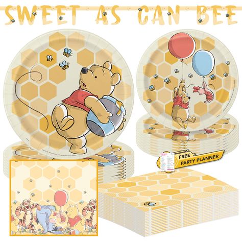 PRICES MAY VARY. WINNIE THE POOH PARTY SET - Printed with charming graphics from Winnie the Pooh, this dinnerware bundle is full of plates and napkins will make set up and clean up a breeze. Also includes a Party Planner so you don't miss a single detail. LUNCHEON NAPKINs - Includes 16 luncheon napkins. Each napkin is made from absorbent, high-quality paper material. DINNER & DESSERT PLATES - Includes 8 dinner plates (9") and 8 dessert plates (7"). Each plate is made from heavy-duty paper materi Fancy Baby Shower, Winnie The Pooh Party, Pooh Party, Birthday Party Packs, Disney Theme Party, Winnie The Pooh Birthday, Birthday Plate, Dinner Dessert, Bear Party