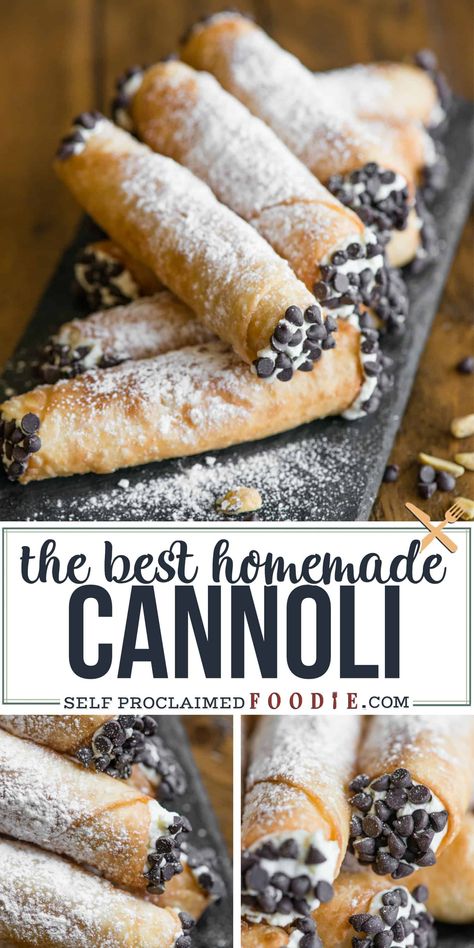 Cannoli Recipe Filling, Homemade Cannolis, Homemade Cannoli Recipe, Italian Dessert Recipes, Homemade Cannoli, Hemgjord Glass, Makanan Italia, Pecan Desserts, Smores Dessert