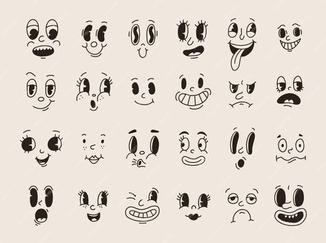 Croquis, Vintage Cartoon Faces, Retro Logo Mascot, 50s Cartoon Character, Retro Mascot Character, 50s Cartoon Style, Old School Animation, Logo With Face, Animation Eyes