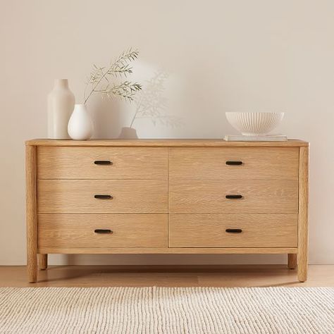 Bedroom Dresser Organization, Light Wood Dresser, Contemporary Dresser, Oak Dresser, Wood Dresser, Dresser Decor, Modern Dresser, 6 Drawer Dresser, Bedroom Dressers