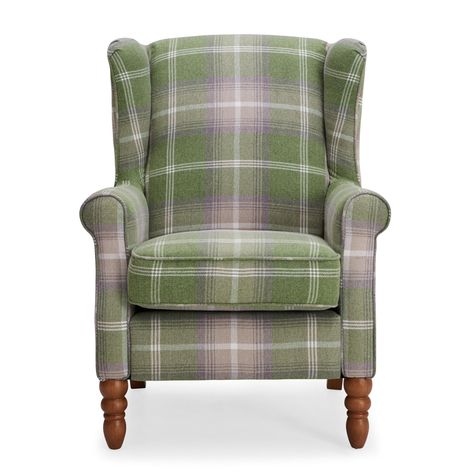 Oswald Check Wingback Armchair - Green Linen Accent Chairs, Green Armchair, Wingback Armchair, Cozy Dog Bed, Home Theater Rooms, Upholstered Accent Chairs, Nursery Furniture Sets, Leisure Chair, Bedroom Green