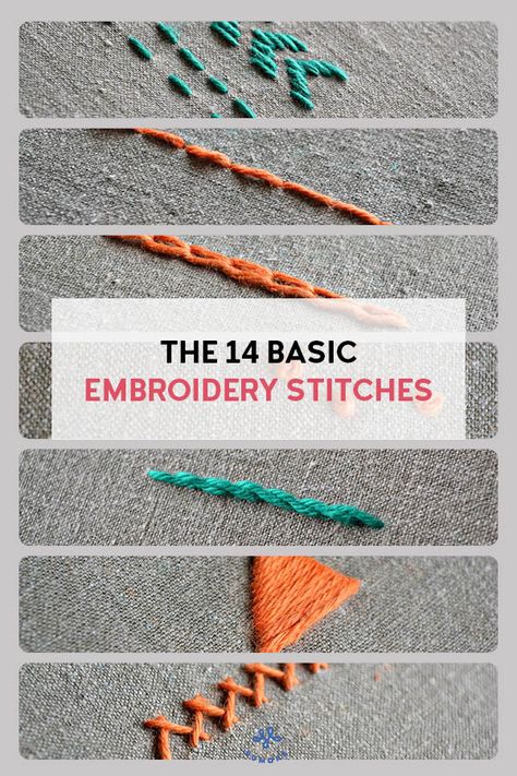 Learning Embroidery Tutorials, Beginners Embroidery Stitches, Couture, Tela, Basic Embroidery Stitches Tutorial, Stitch Types Embroidery, Simple Embroidery Designs Tutorial, Types Of Hand Sewing Stitches, Embroidery Stitch How To