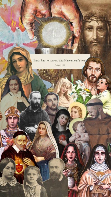 Communion of Saints #youreinvited #jesuslovesyou #art #catholic #christian Saint Art Catholic, Saints Background, Catholic Vision Board, Catholic Laptop Wallpaper, Lent Wallpaper Catholic, Catholic Art Aesthetic, Catholic Wallpaper Aesthetic, Saints Aesthetic, Catholic Aesthetic Wallpaper