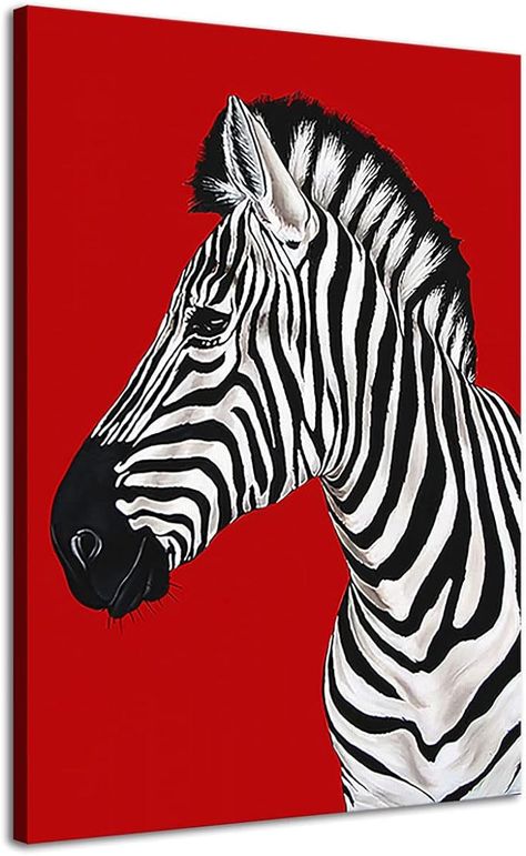 Amazon.com: Abstract Zebra Animal Red Background Canvas Painting Posters and Prints Pictures Wall Art for Living Room Home Decor (8x12inch,Framed - Ready to Hang): Posters & Prints Black White And Red Paintings, Background Canvas Painting, Zebra Wall Art, Zebra Painting, Red Abstract Art, Zebra Art, Zebra Animal, Pictures Wall, Zebras Animal