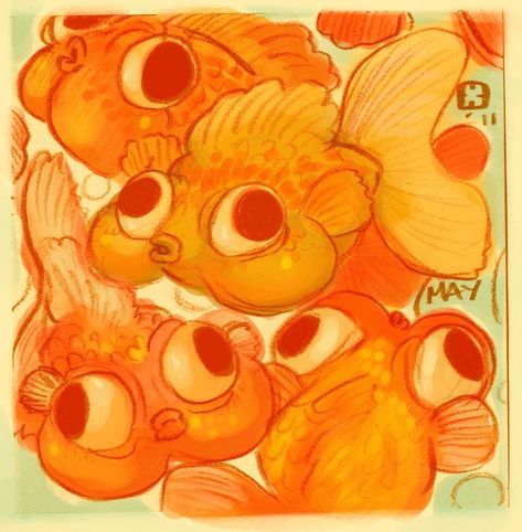 Fish Drawings Cute, Goldfish Art, Fish Drawing, Post It Note, Art Tools Drawing, Fish Drawings, 캐릭터 드로잉, Wow Art, Fish Art