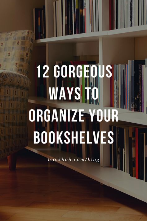 Get your books organized with this gorgeous bookshelf inspiration.  #books #bookshelves #interiordesign Organisation, Book Arrangement Ideas Bookshelf Styling, Organizing Books By Color, Style Bookshelves With Books, Book Case Organisation, Bookshelf Styling Lots Of Books, Books Shelves Ideas, How To Organise Books Bookshelves, Bookshelf Storage Organization