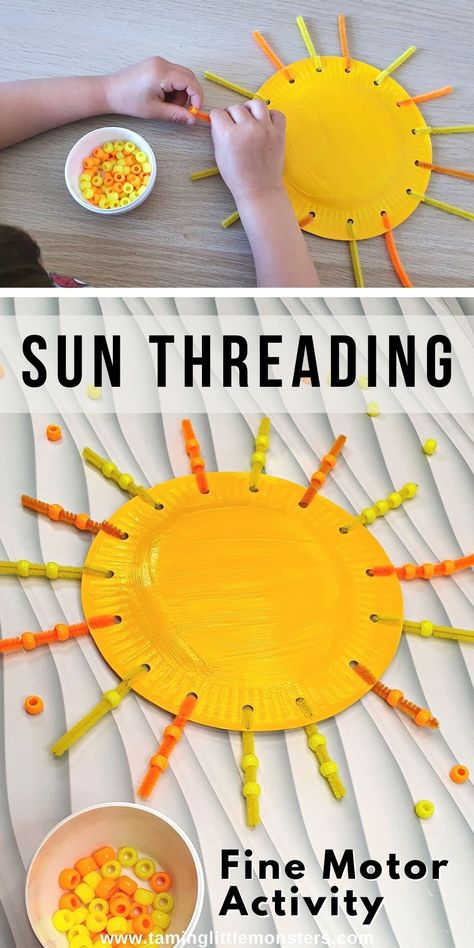 Summer Crafts For 2s, Preschool Summer Theme Crafts, Summer Crafts For 3yrs Old, Sun Fine Motor Activities, Sun Preschool Theme, Children Summer Activities, Kindergarten Activities Summer, Crafts For Summer For Kids, Toddler Process Art Summer