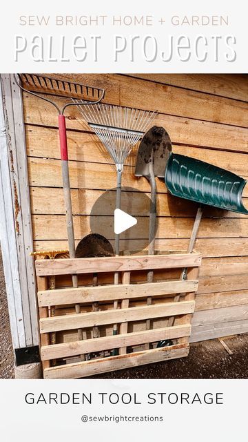 Jackie Lindsay | Home DIY & Craft on Instagram: "The EASIEST pallet project I’ve ever done! 

This pallet tool storage is not only super easy and quick to make, but it’s incredibly functional! 

Comment MORE for the full video to learn how you can make this pallet tool storage too! 

If you like it, save & share this idea! 

#palletprojects #pallettoolstorage #upcycledpallets #palletideas #palletinspiration #sewbrightcreations #recycledpallets #beginneringwoodworkingprojects 

Pallet tool storage | Pallet Inspiration | Pallet Project | Garden tool storage | Outdoor projects" Pallet Shovel Holder, Garage Pallet Storage, Upcycling, Pallet Tool Holder, Outside Pallet Ideas, Pallet Tool Storage, Garage Diy Storage, Palet Ideas, Lawn Tool Storage