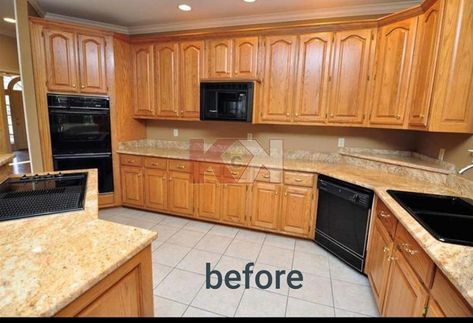 Wooden Cabinet Makeover, Kitchen Cabinet Refacing Before After, Old Wooden Kitchen Cabinets Makeover, Before And After Cabinet Painting, Painted Cabinets Kitchen Before After, How To Modernize Oak Cabinets, 1980 Kitchen Remodel, Kitchen Makeovers Before And After, Kitchen Oak Cabinets Makeover