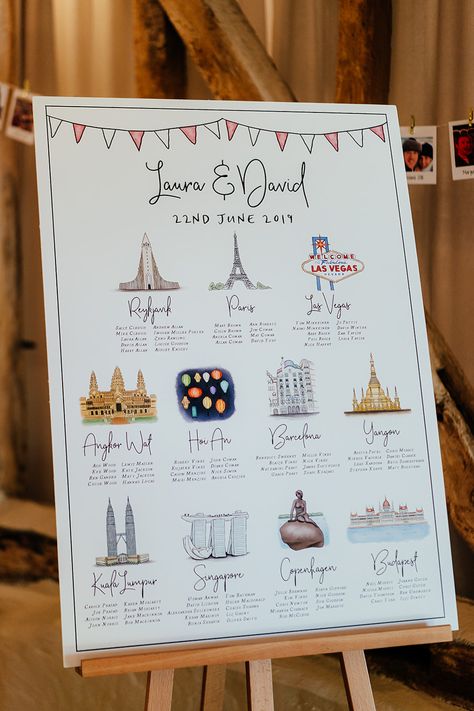 Seating Chart Wedding Travel Theme, Wedding Table Map Seating Charts, Travel Table Plan Wedding, Fun Seating Charts Wedding, Wedding Table Plans Ideas, Travel Wedding Table Decorations, Travel Theme Wedding Seating Chart, Country Seating Chart Wedding, Where In The World Am I Sitting