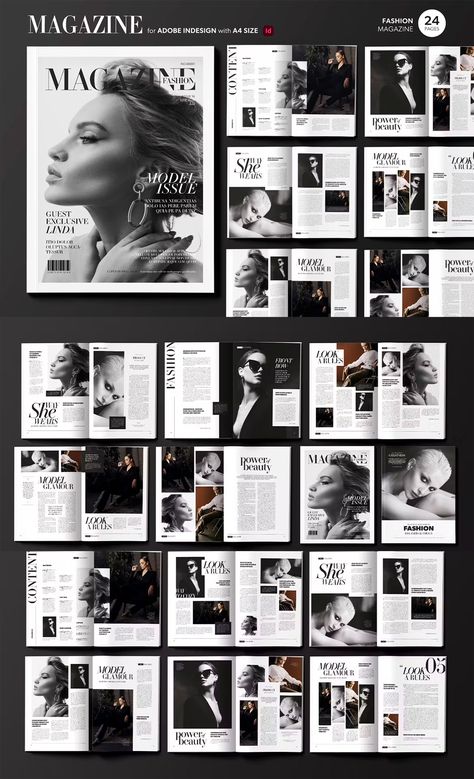 Fashion Magazine Template InDesign Vogue Typography Design, Vogue Pages Layout, I D Magazine Editorial, Magazine Portfolio Layout, Fashion Editorial Design Layout, Tattoo Magazine Layout, Trendy Magazine Layout, Classic Magazine Layout, Fashion Portfolio Layout Templates