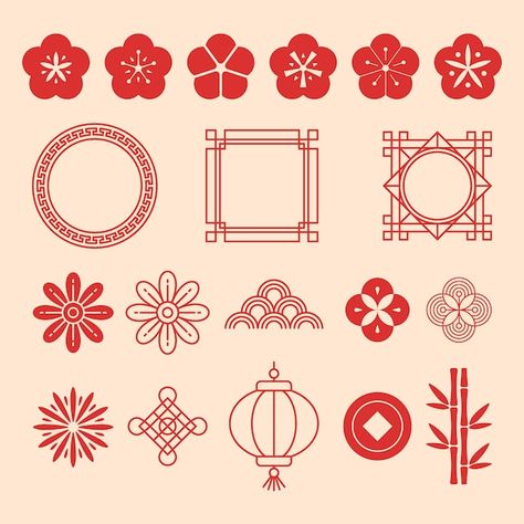 Flat chinese new year festival celebrati... | Free Vector #Freepik #freevector #chinese-new-year-2023 #chinese-new-year-rabbit #chinese-new-year #china-new-year Chinese New Year Pattern Design, Lunar New Year Symbols, Chinese New Year Drawing Ideas, Chinese New Year Ornament, 2024 Chinese New Year Design, Chinese New Year Tattoo, China New Year Design, Chinese New Year Design Illustration, Chinese Illustration Art