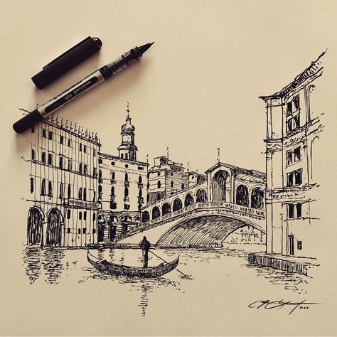 Fine Line Building Drawings, Venice Drawing Sketches, Architecture Drawing Sketchbooks Ideas, Italian Sketches Drawings, City Pen Drawing, Ink Architecture Drawing, Fine Line Sketches, Pen Art Work Drawings, City Sketch Pencil