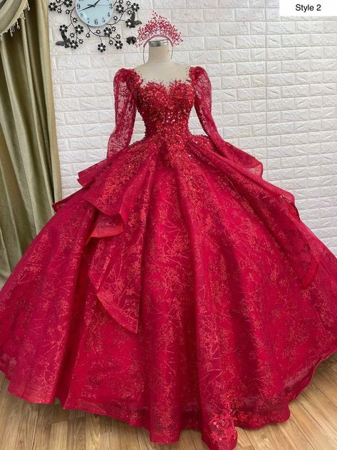 Filipina Debut, Red Quince Dresses, Quinceanera Dresses Red, Vestido Charro, Quinceanera Themes Dresses, Red Quinceanera Dresses, Red Ball Gown, Red Bridal Dress, Sparkle Ball